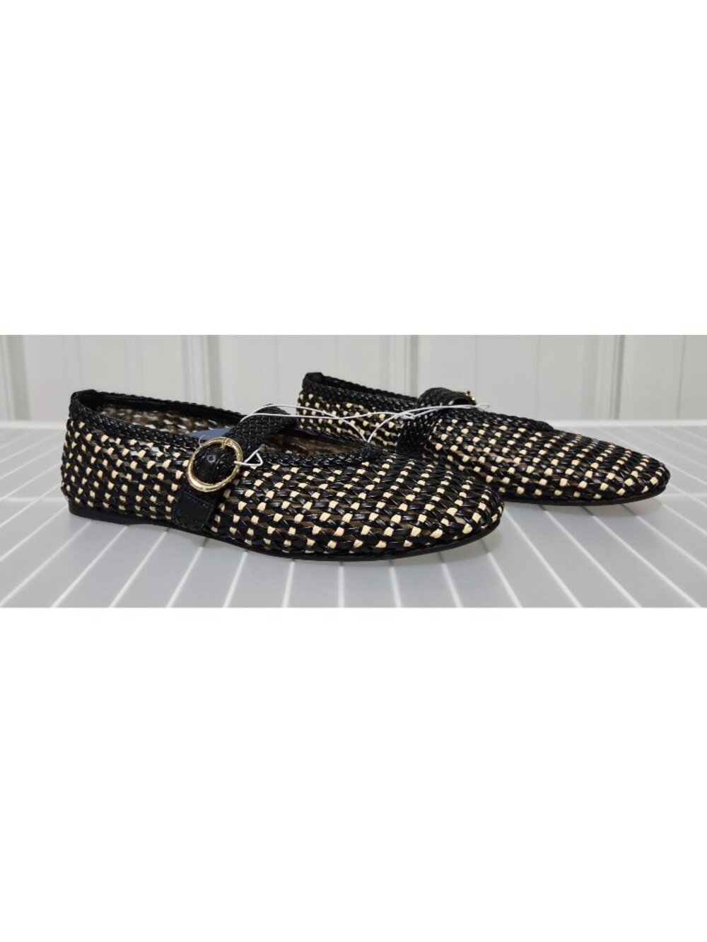 Universal Thread Noemi Black & Natural Woven Mary Jane Flats -- Women's Size 6